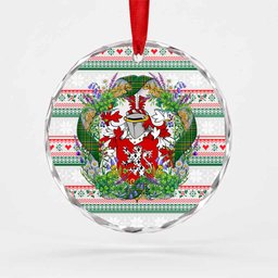 Stack Irish Tartan Crest Christmas Glass Circle Ornament Shamrock Flowers Wreath