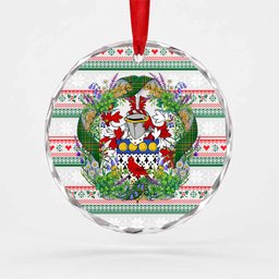 Weston Irish Tartan Crest Christmas Glass Circle Ornament Shamrock Flowers Wreath