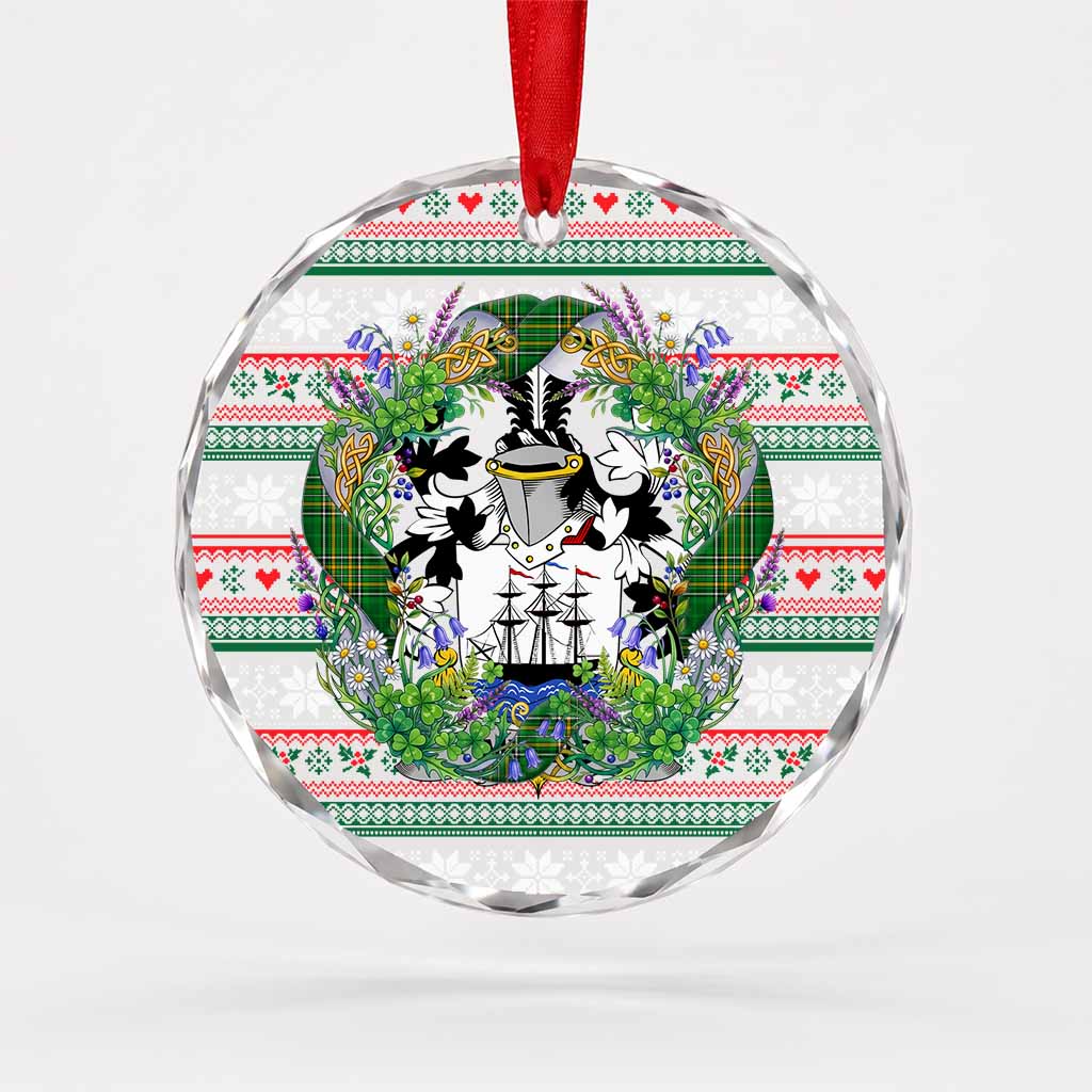 Myers Irish Tartan Crest Christmas Glass Circle Ornament Shamrock Flowers Wreath