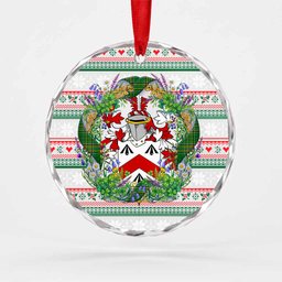 Walsh Irish Tartan Crest Christmas Glass Circle Ornament Shamrock Flowers Wreath