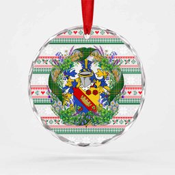 Penrose Irish Tartan Crest Christmas Glass Circle Ornament Shamrock Flowers Wreath