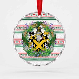 Nunn Irish Tartan Crest Christmas Glass Circle Ornament Shamrock Flowers Wreath
