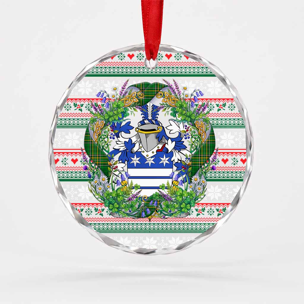 Pitt Irish Tartan Crest Christmas Glass Circle Ornament Shamrock Flowers Wreath