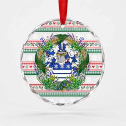 Pitt Irish Tartan Crest Christmas Glass Circle Ornament Shamrock Flowers Wreath