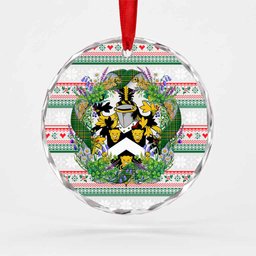 Noble Irish Tartan Crest Christmas Glass Circle Ornament Shamrock Flowers Wreath
