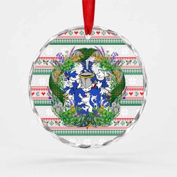Rockfort Irish Tartan Crest Christmas Glass Circle Ornament Shamrock Flowers Wreath