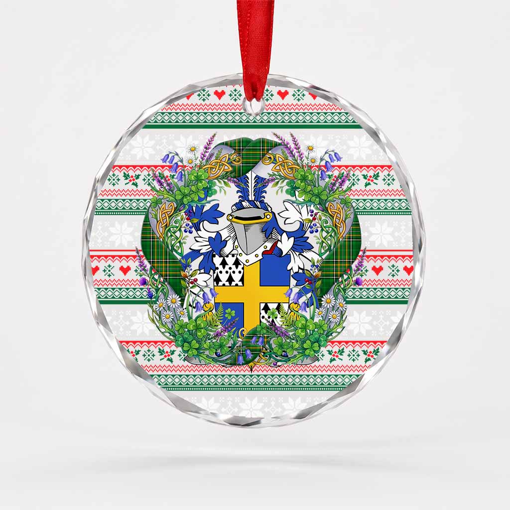 Osborne Irish Tartan Crest Christmas Glass Circle Ornament Shamrock Flowers Wreath