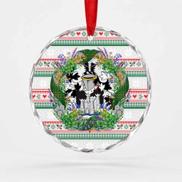 Rawson Irish Tartan Crest Christmas Glass Circle Ornament Shamrock Flowers Wreath