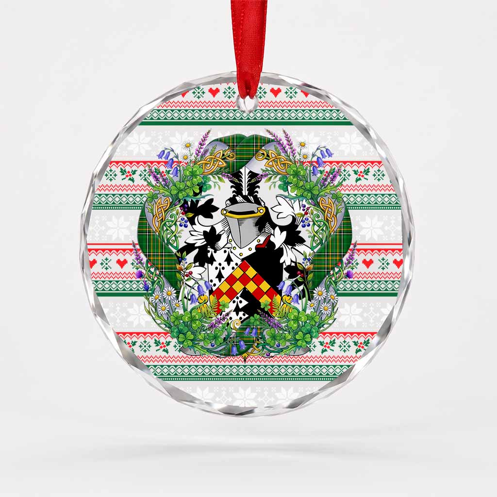 Worth Irish Tartan Crest Christmas Glass Circle Ornament Shamrock Flowers Wreath