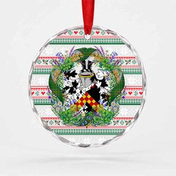 Worth Irish Tartan Crest Christmas Glass Circle Ornament Shamrock Flowers Wreath