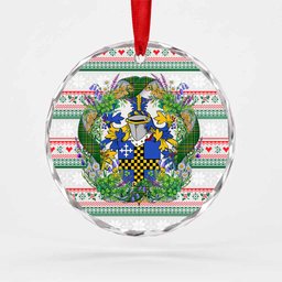 Whitney Irish Tartan Crest Christmas Glass Circle Ornament Shamrock Flowers Wreath