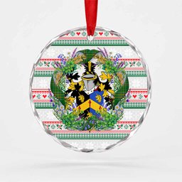 Wright Irish Tartan Crest Christmas Glass Circle Ornament Shamrock Flowers Wreath