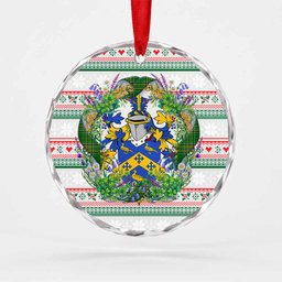 Tomkins Irish Tartan Crest Christmas Glass Circle Ornament Shamrock Flowers Wreath