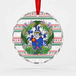 Turnly Irish Tartan Crest Christmas Glass Circle Ornament Shamrock Flowers Wreath