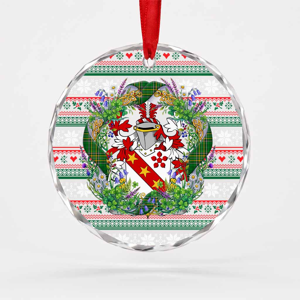 Vance Irish Tartan Crest Christmas Glass Circle Ornament Shamrock Flowers Wreath