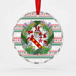 Vance Irish Tartan Crest Christmas Glass Circle Ornament Shamrock Flowers Wreath