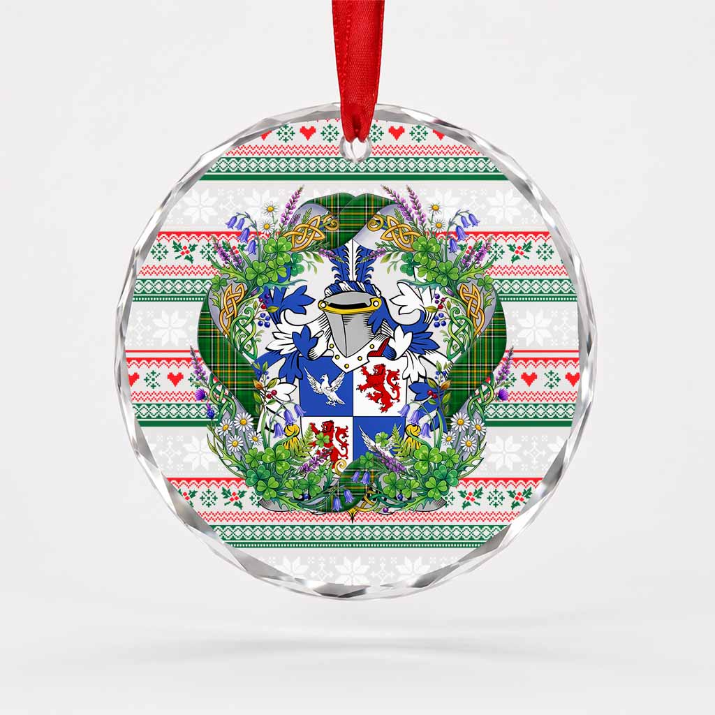 Shearman Irish Tartan Crest Christmas Glass Circle Ornament Shamrock Flowers Wreath