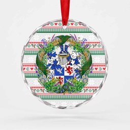 Shearman Irish Tartan Crest Christmas Glass Circle Ornament Shamrock Flowers Wreath