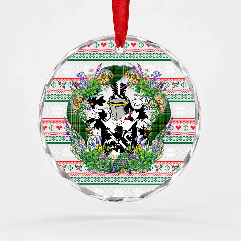 Paine Irish Tartan Crest Christmas Glass Circle Ornament Shamrock Flowers Wreath