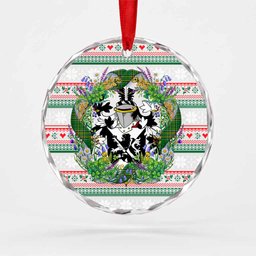 Paine Irish Tartan Crest Christmas Glass Circle Ornament Shamrock Flowers Wreath