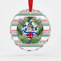 Stratford Irish Tartan Crest Christmas Glass Circle Ornament Shamrock Flowers Wreath