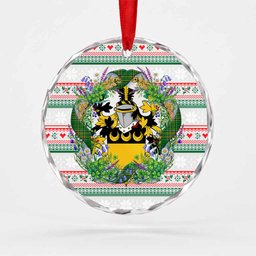 Preston Irish Tartan Crest Christmas Glass Circle Ornament Shamrock Flowers Wreath
