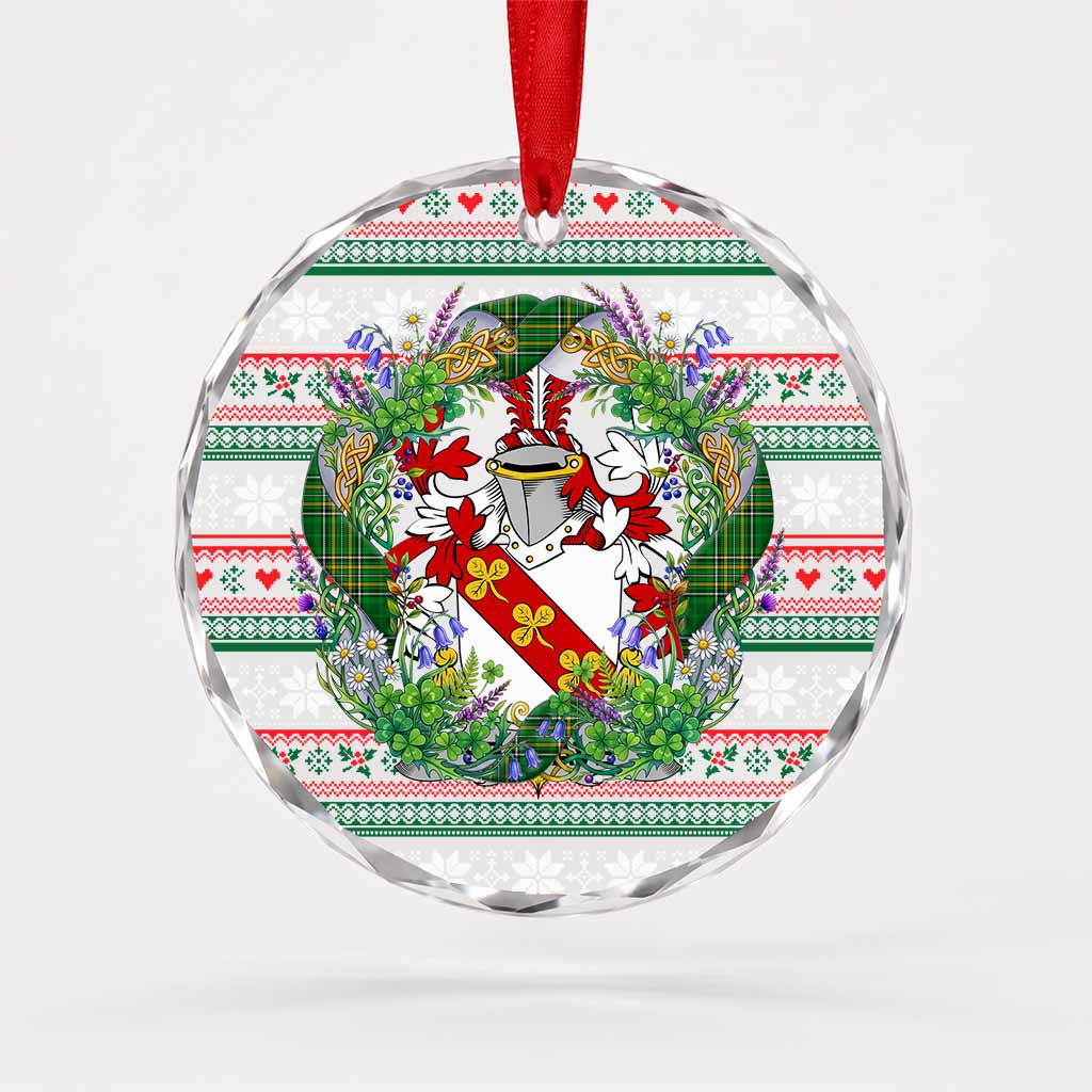 Segrave Irish Tartan Crest Christmas Glass Circle Ornament Shamrock Flowers Wreath