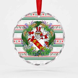 Segrave Irish Tartan Crest Christmas Glass Circle Ornament Shamrock Flowers Wreath