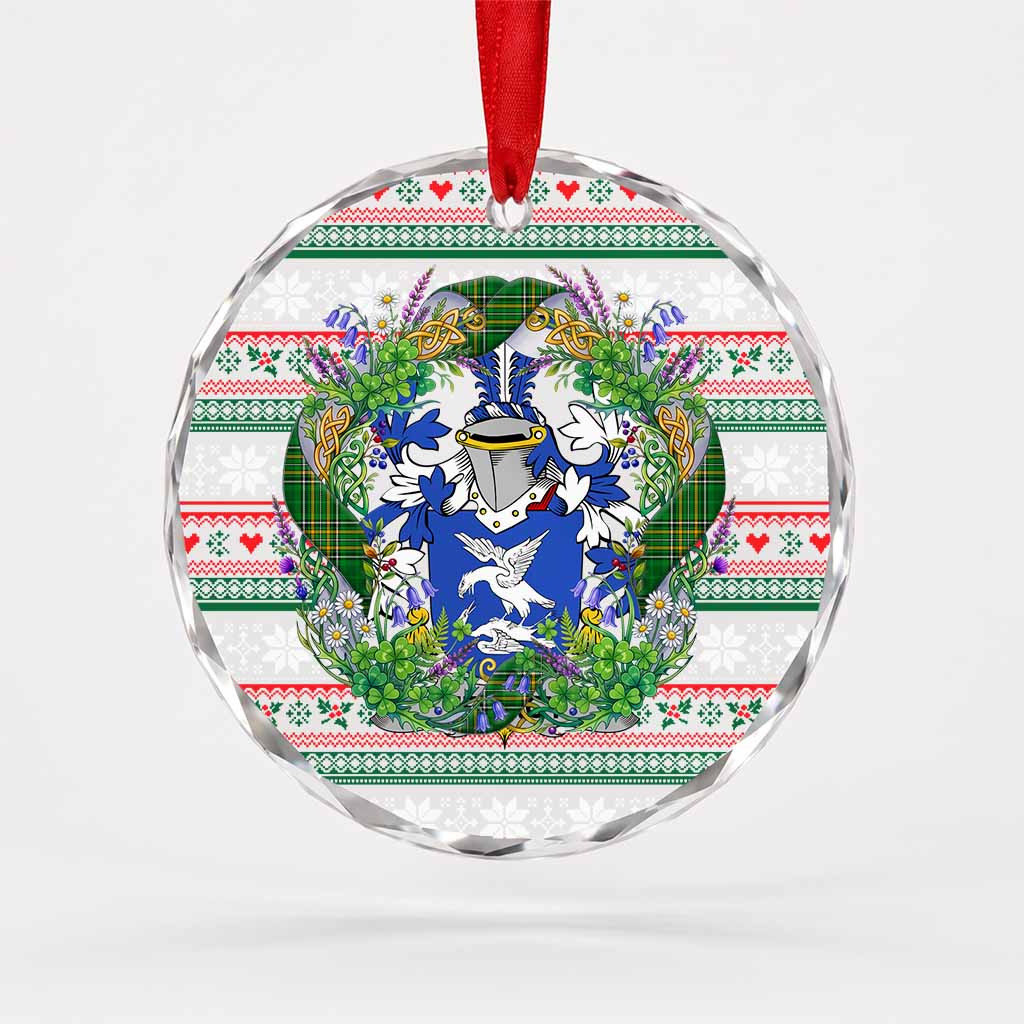 Treacy Irish Tartan Crest Christmas Glass Circle Ornament Shamrock Flowers Wreath