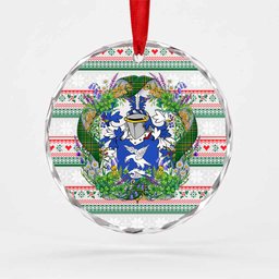 Treacy Irish Tartan Crest Christmas Glass Circle Ornament Shamrock Flowers Wreath