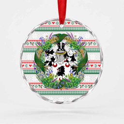 Newcomen Irish Tartan Crest Christmas Glass Circle Ornament Shamrock Flowers Wreath