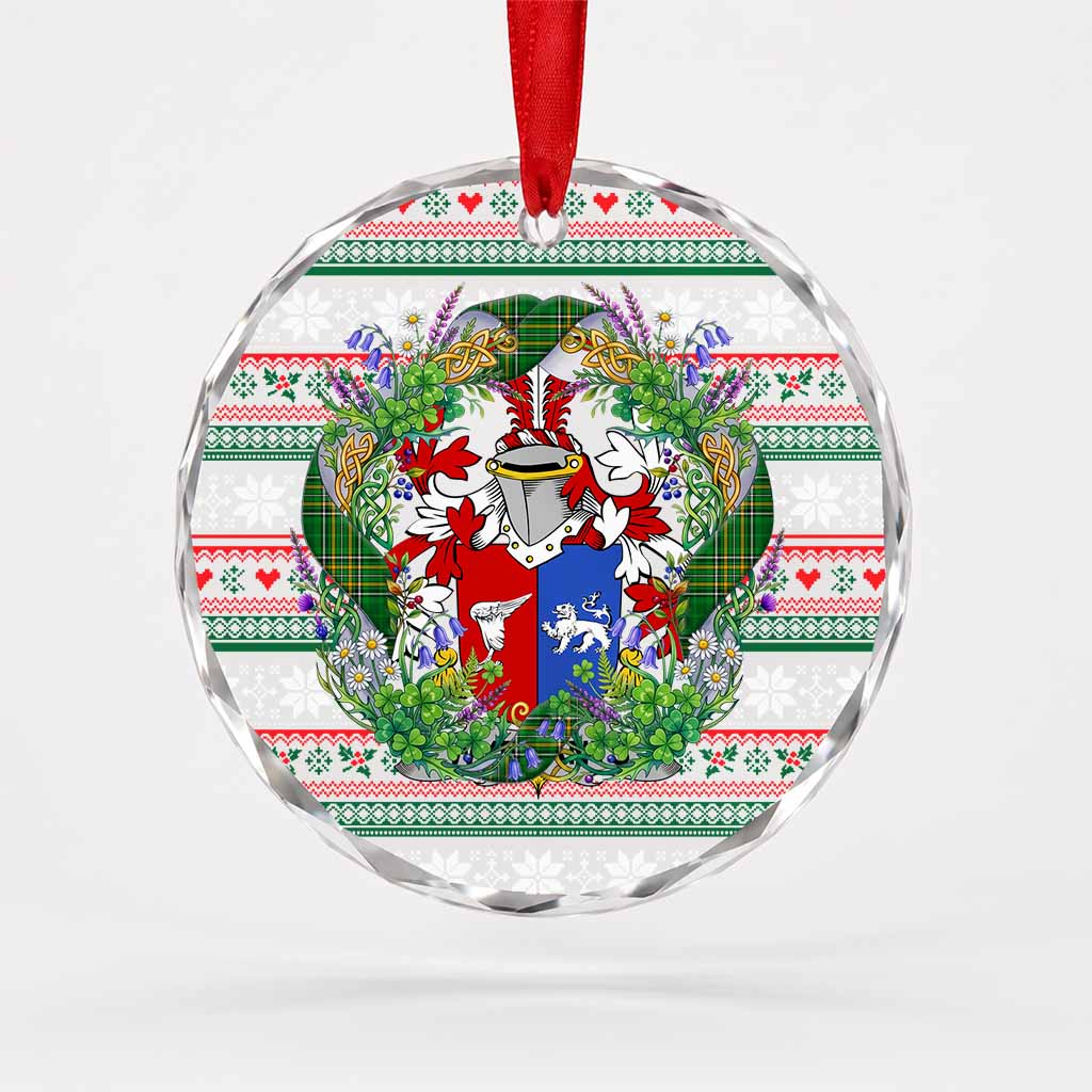 Wybrants Irish Tartan Crest Christmas Glass Circle Ornament Shamrock Flowers Wreath