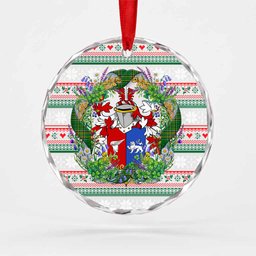 Wybrants Irish Tartan Crest Christmas Glass Circle Ornament Shamrock Flowers Wreath