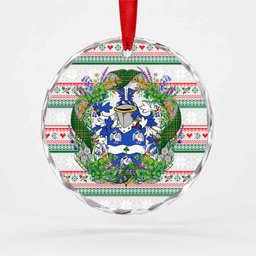 Swan Irish Tartan Crest Christmas Glass Circle Ornament Shamrock Flowers Wreath