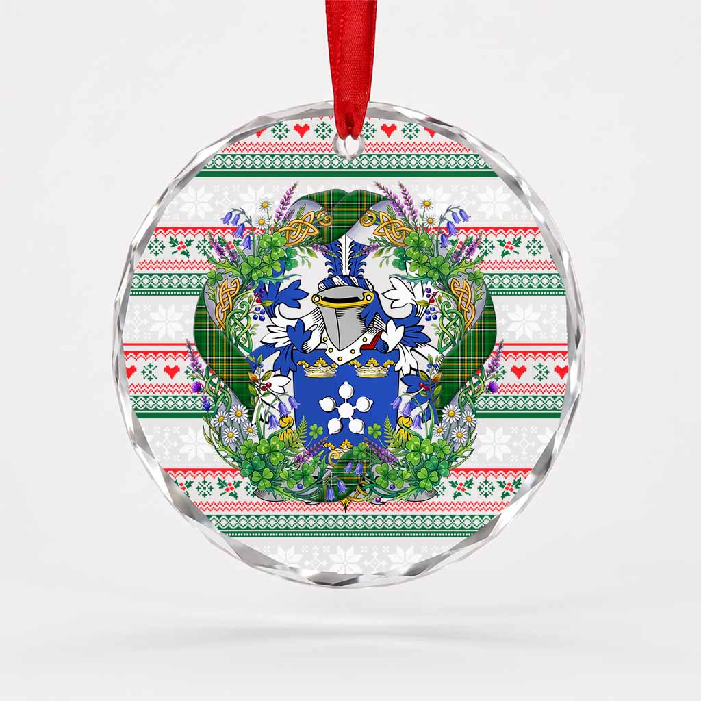 Parry Irish Tartan Crest Christmas Glass Circle Ornament Shamrock Flowers Wreath