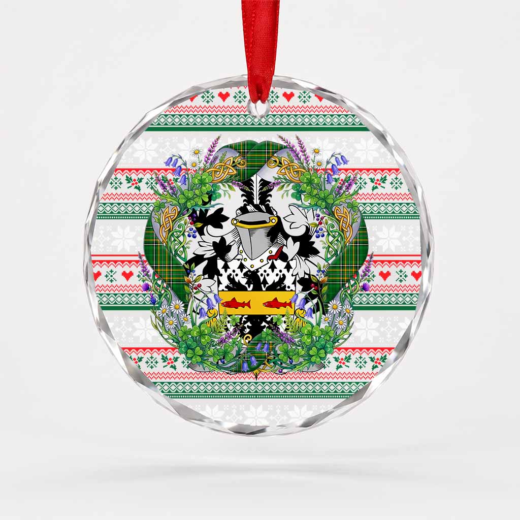 Rafferty Irish Tartan Crest Christmas Glass Circle Ornament Shamrock Flowers Wreath