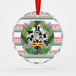 Rafferty Irish Tartan Crest Christmas Glass Circle Ornament Shamrock Flowers Wreath