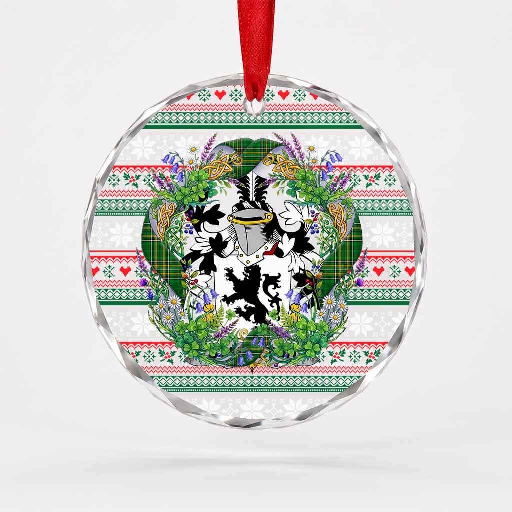 Stapleton Irish Tartan Crest Christmas Glass Circle Ornament Shamrock Flowers Wreath