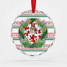 Russell Irish Tartan Crest Christmas Glass Circle Ornament Shamrock Flowers Wreath