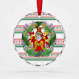Rainey Irish Tartan Crest Christmas Glass Circle Ornament Shamrock Flowers Wreath
