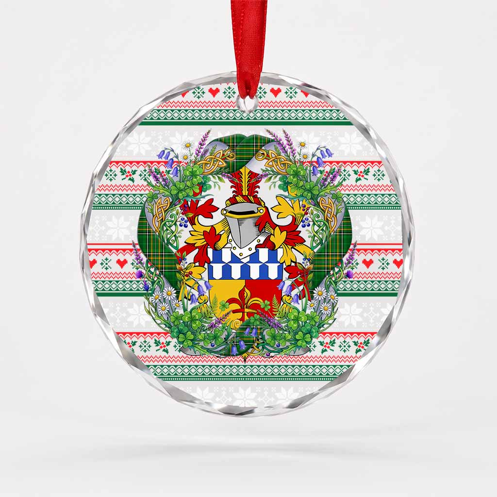 Vizer Irish Tartan Crest Christmas Glass Circle Ornament Shamrock Flowers Wreath