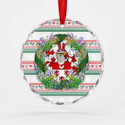 Yelverton Irish Tartan Crest Christmas Glass Circle Ornament Shamrock Flowers Wreath