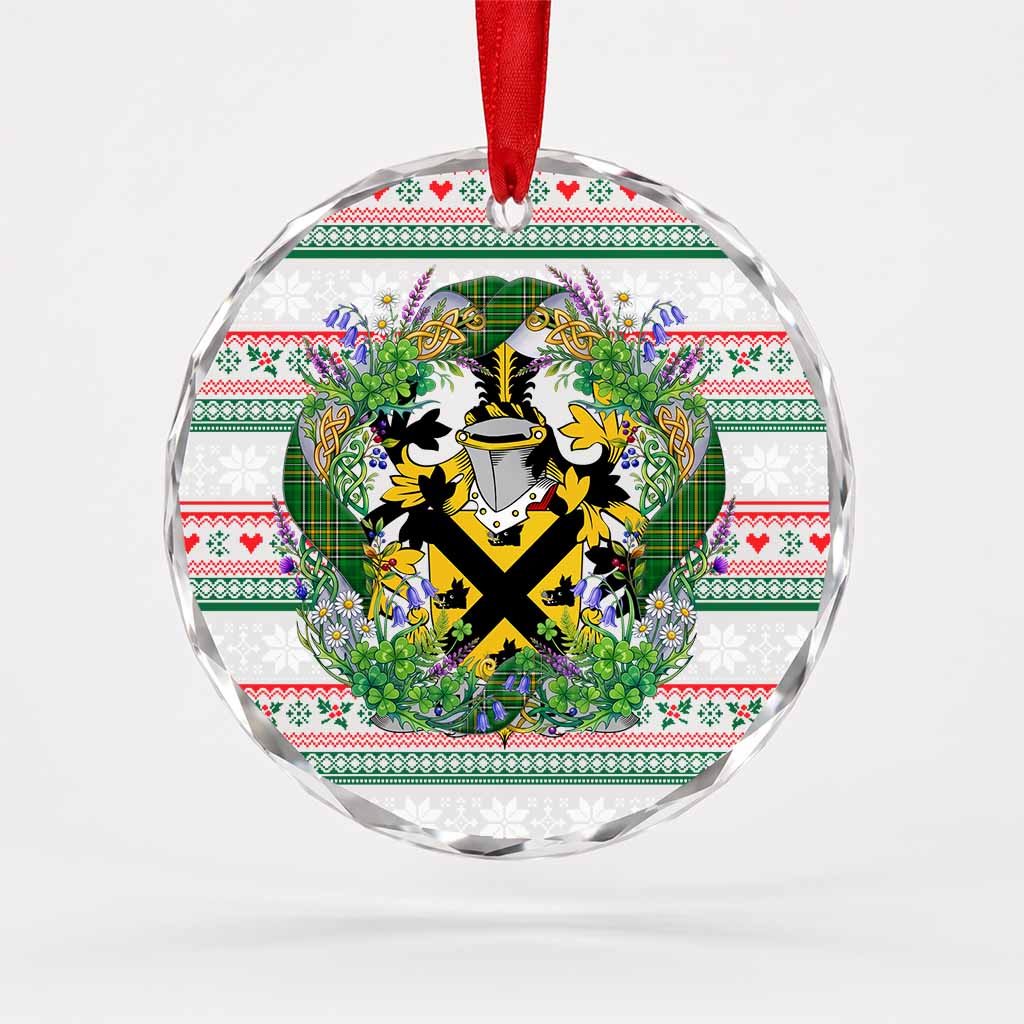 Purcell Irish Tartan Crest Christmas Glass Circle Ornament Shamrock Flowers Wreath