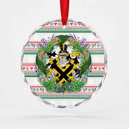 Purcell Irish Tartan Crest Christmas Glass Circle Ornament Shamrock Flowers Wreath