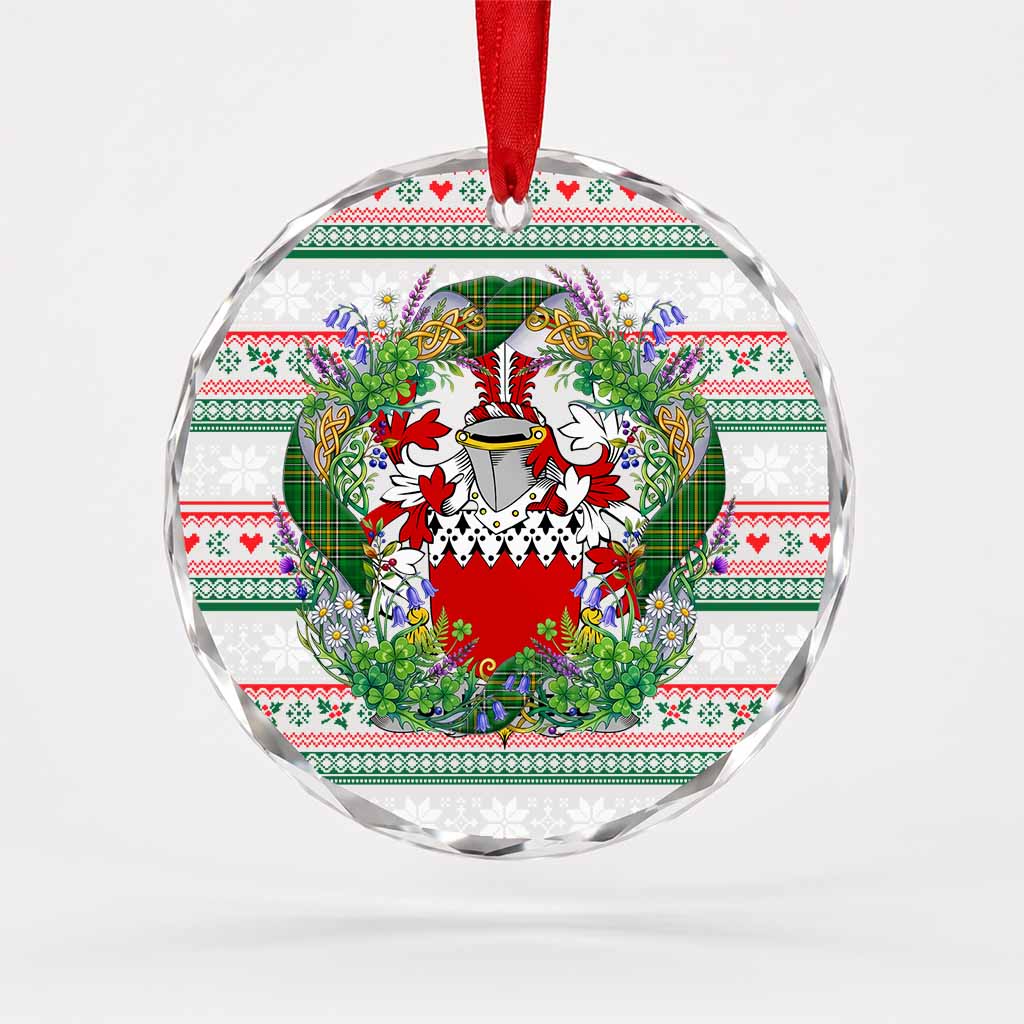 St.Michell Irish Tartan Crest Christmas Glass Circle Ornament Shamrock Flowers Wreath