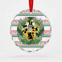 Vaughan Irish Tartan Crest Christmas Glass Circle Ornament Shamrock Flowers Wreath