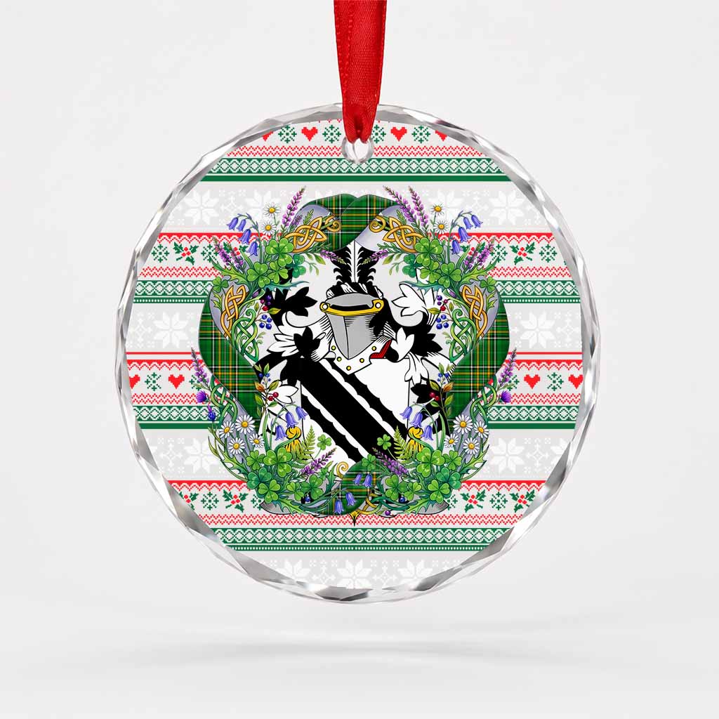 Whitfield Irish Tartan Crest Christmas Glass Circle Ornament Shamrock Flowers Wreath
