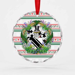Whitfield Irish Tartan Crest Christmas Glass Circle Ornament Shamrock Flowers Wreath