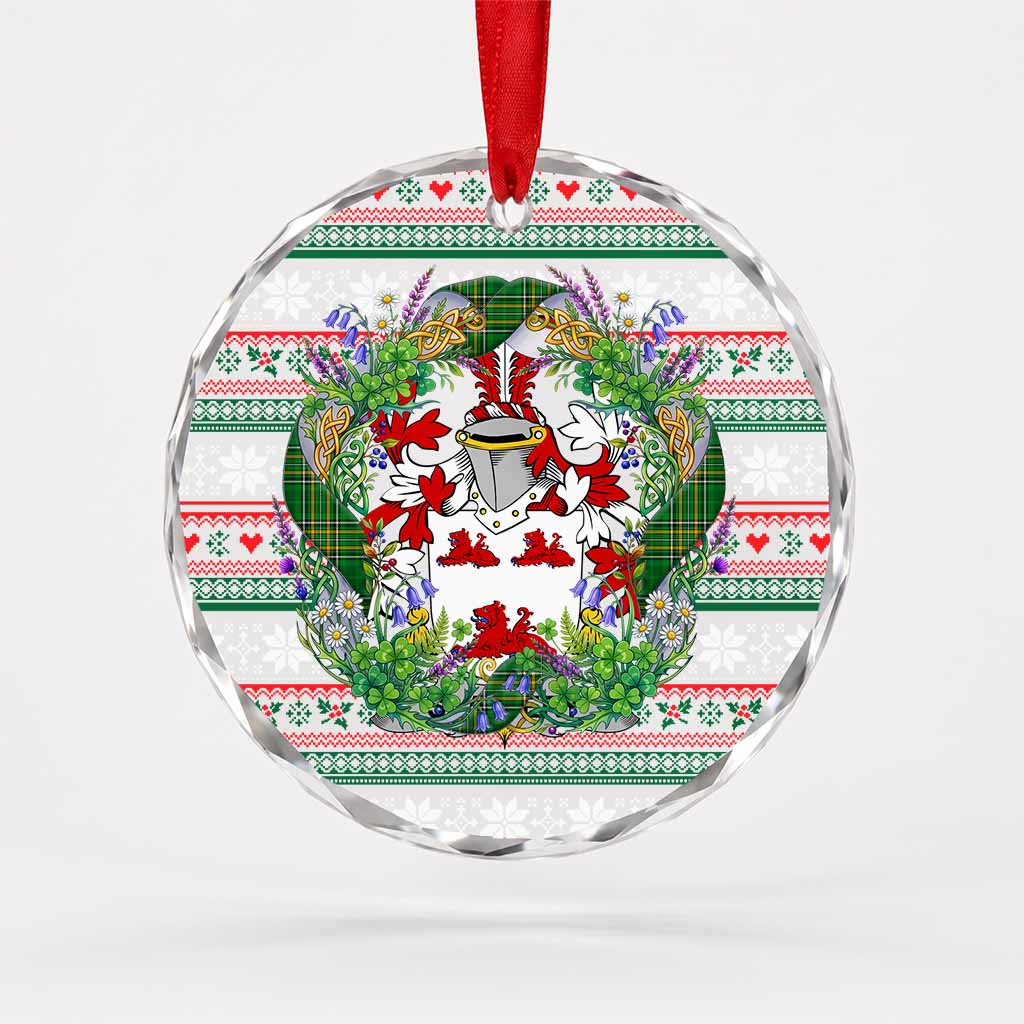 Slattery Irish Tartan Crest Christmas Glass Circle Ornament Shamrock Flowers Wreath