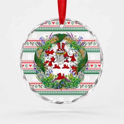 Slattery Irish Tartan Crest Christmas Glass Circle Ornament Shamrock Flowers Wreath